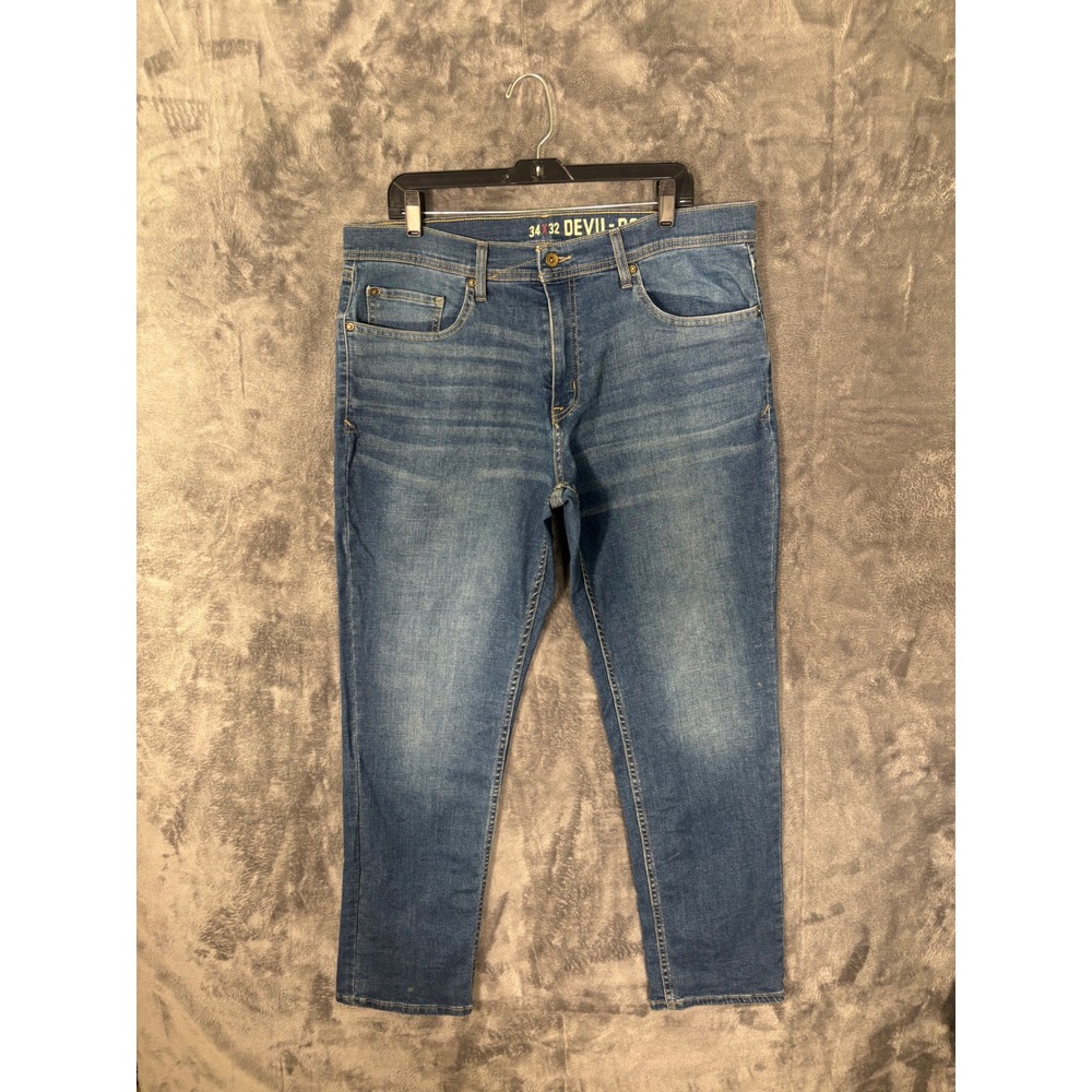 Devil-Dog Dungarees Athletic Fit Jeans Mens 34x32 Medium Wash Blue Stretch Denim
